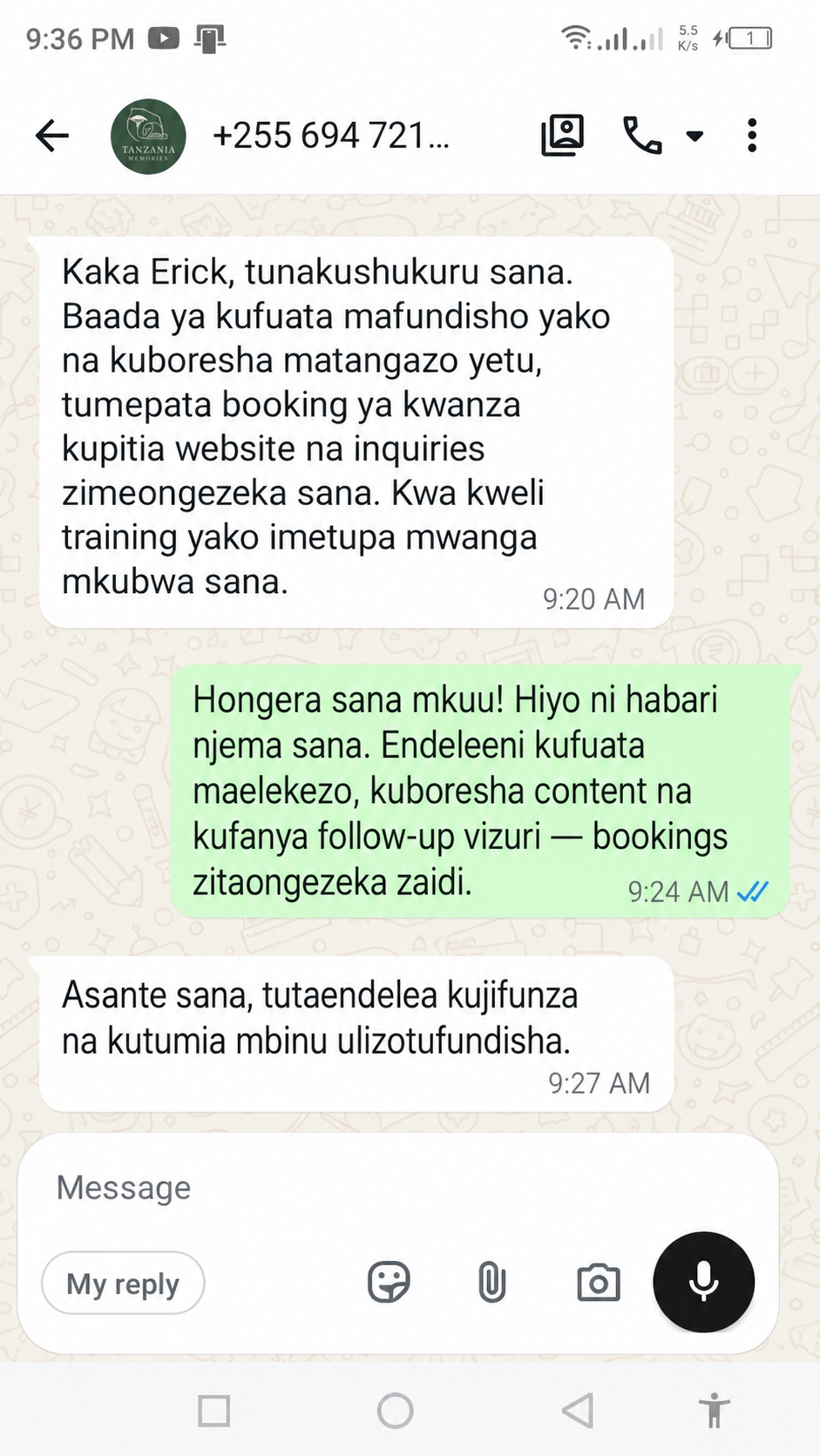 Ushuhuda wa kampuni ya tour 1 baada ya kutumia mbinu hii